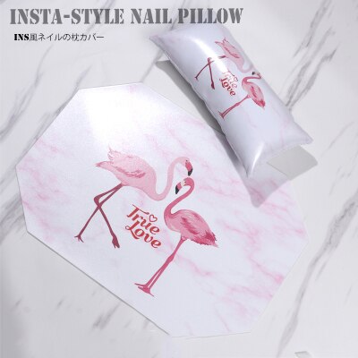 Ins achthoekige nageltafel handkussen houder set zachte pu lederen spons armsteun nagelkussen manicure pedicure nagelmat pad kussen: Flamingo