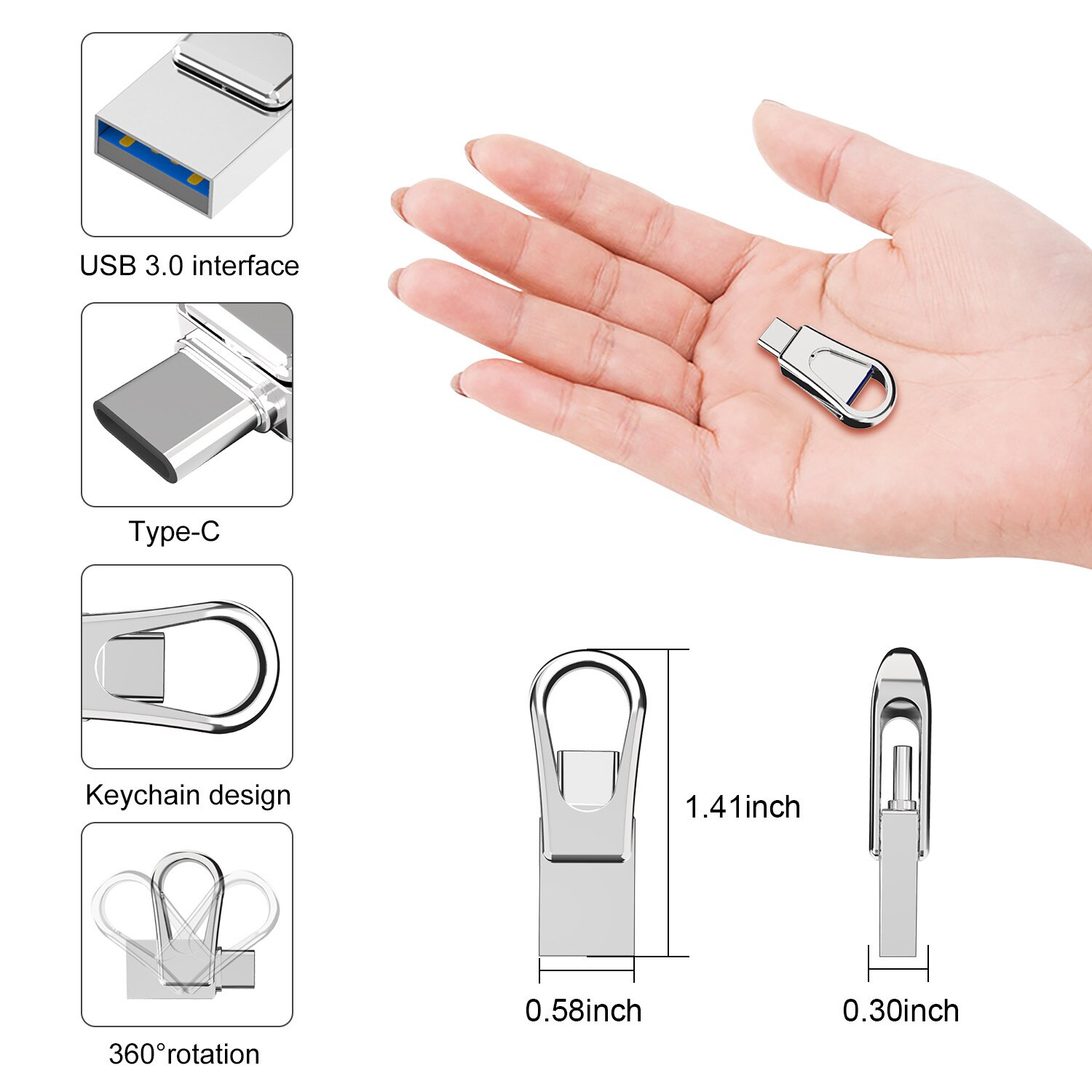 TOPESEL-memoria USB 2 en 1 OTG, USB-C vs USB 3,0, unidad Flash tipo C para ordenador portátil/MacBook/tableta/teléfono