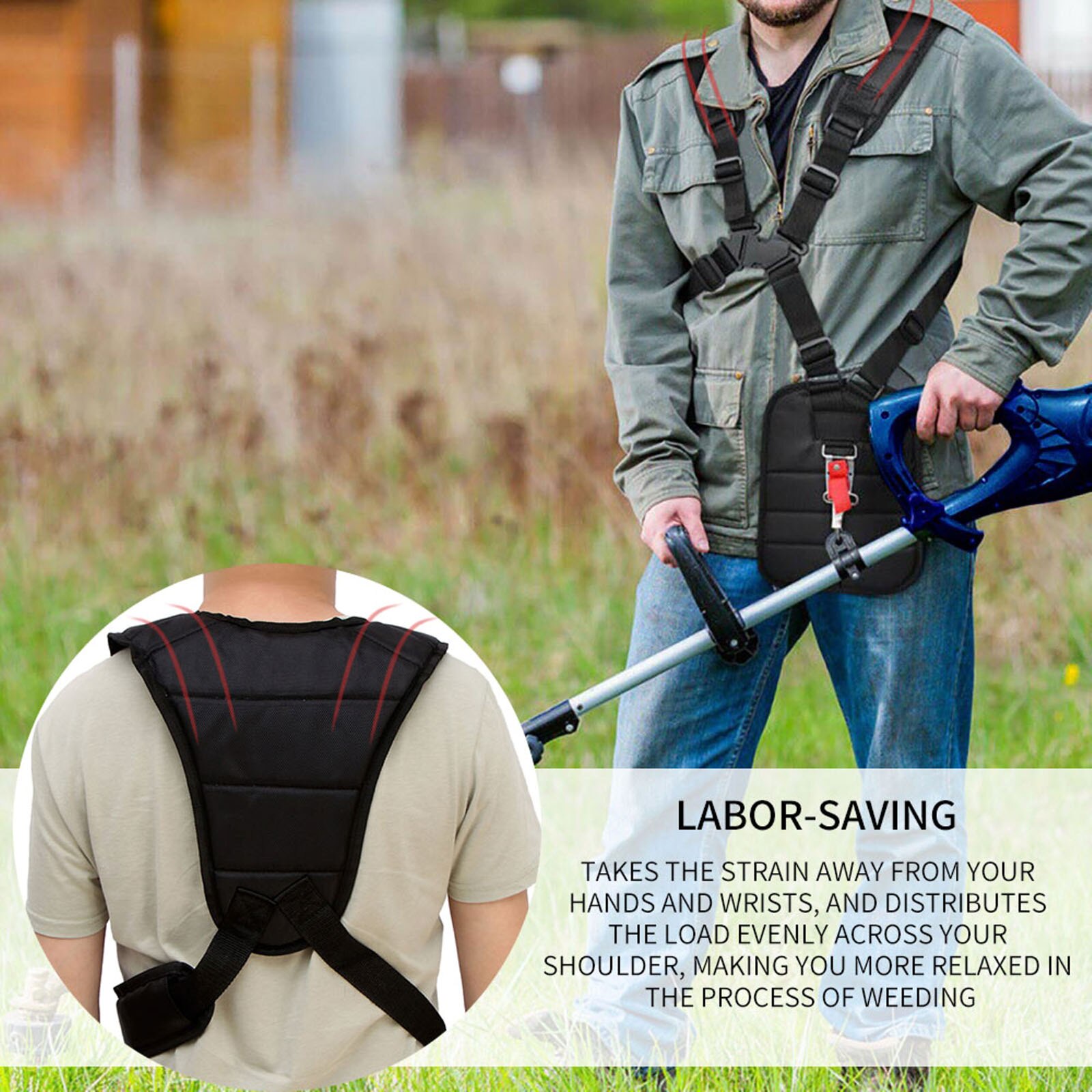 Trimmer Shoulder Strap Nylon Adjustable Black Side-Hanging Universal Mower Cropper for Brush Cutter Mower Trimmer Padded Belt