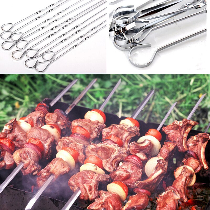 10Pcs stainless steel barbecue stick barbecue stick string camping barbecue barbecue barbecue food rack cooking tools