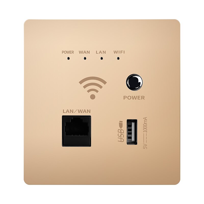 KEKA Wall wireless router 300Mbps 220V power supply embedded AP smart wireless WIFI relay extender 2.4G/5G router USB SOCKET: PC GOLD
