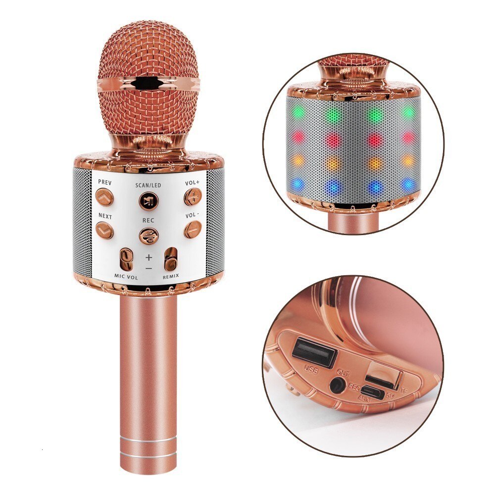 Ws858 L Wireless Karaoke Microphone Bluetooth Speaker Led Light Handheld Sing & Recording Portable KTV For IOS/Android Phone