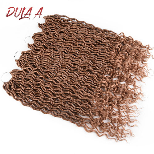 Dula A 20Inch Long Faux Locs Curly Crochet Hair Ombre Dark Brown Synthetic Braiding Hair Extensions 24 Strands/Pack: #27 / 3Pcs/Lot