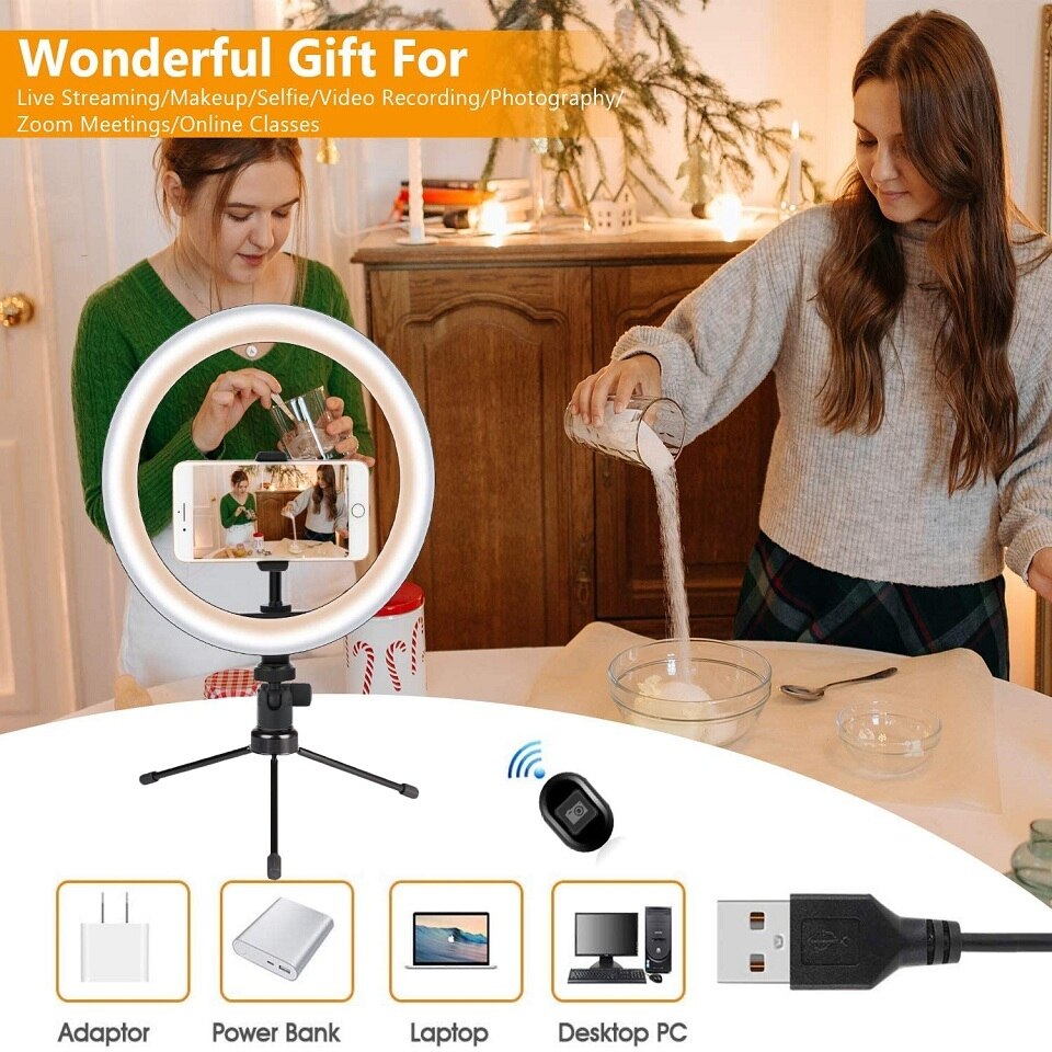 Led Selfie Ring Licht Ronde Lamp Statief Cirkel Vullen Licht Dimbare Trepied Fotografie Ringlicht Make-Up Telefoon Standhouder