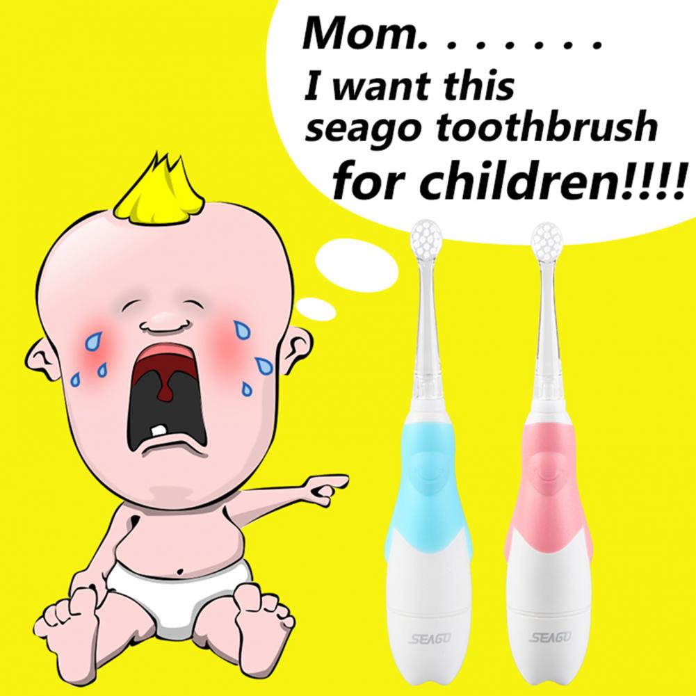 Children Sonic Electric Toothbrush Battery Power LED Light Smart Timer Waterproof IPX7 Replaceable Dupont Brush Head