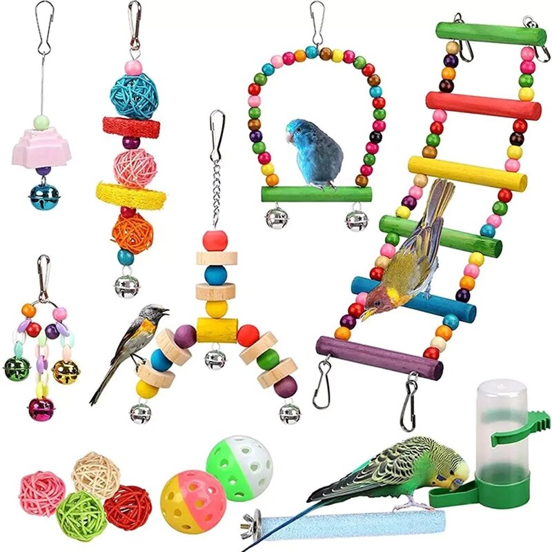 Bird Toys Set Swing Chewing Training Toys Small Pa... - Vicedeal