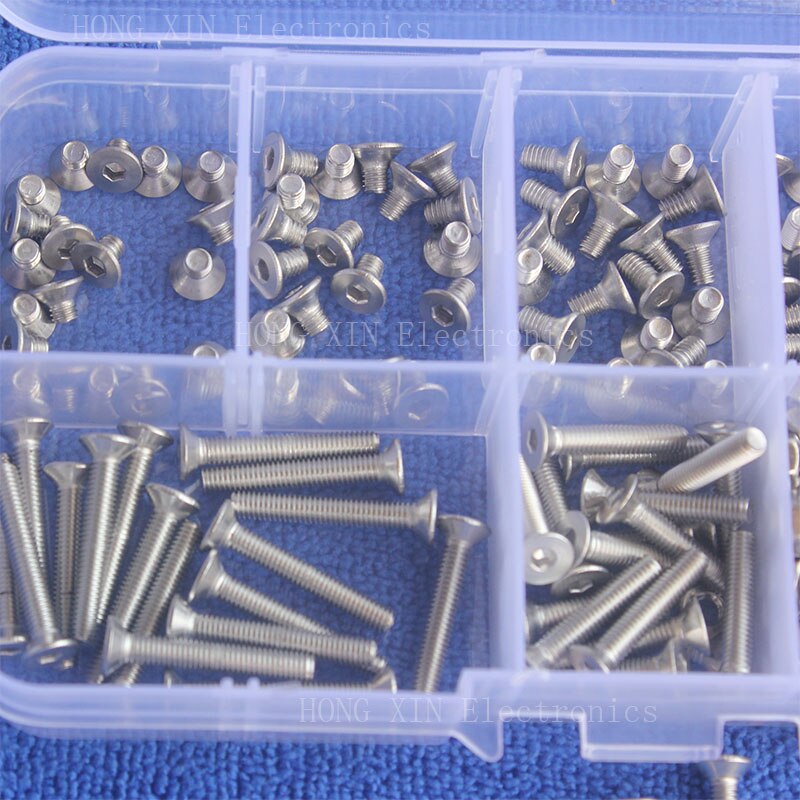 280 Pcs Rosca Métrica M3 countersunk Head falt Variedade set kit Hardware Prendedor de Parafuso parafusos de Aço Inoxidável Hex parafuso Nozes