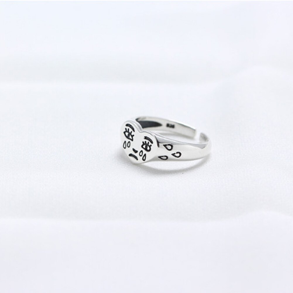 Retro Liefde Huilen Gezicht Open Ring Voor Vrouwen Eenvoudige Oude Zilveren Kleur Leuke Geometrische Sad Tranen Gezichten Verstelbare Ringen: Default Title