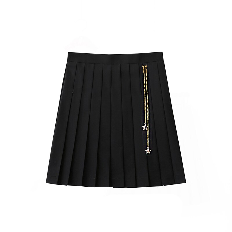 [The Night Meteor] Black Summer Navy Sailor Suit Tops Skirts JK High School Uniform Class Uniform Students Cloth: 42cm Skirt / S