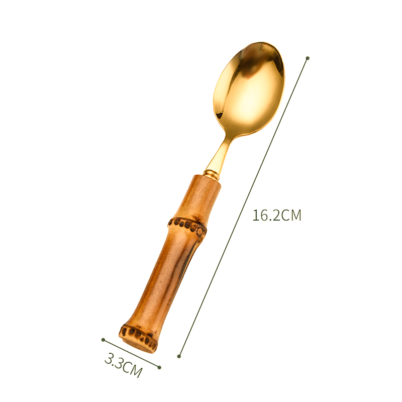 Besteck Set Mit Bambus Griff, Mit Steak Messer Geschirr, Gold Edelstahl Besteck Besteck, enthält Gabeln Löffel Messer: Tea spoon