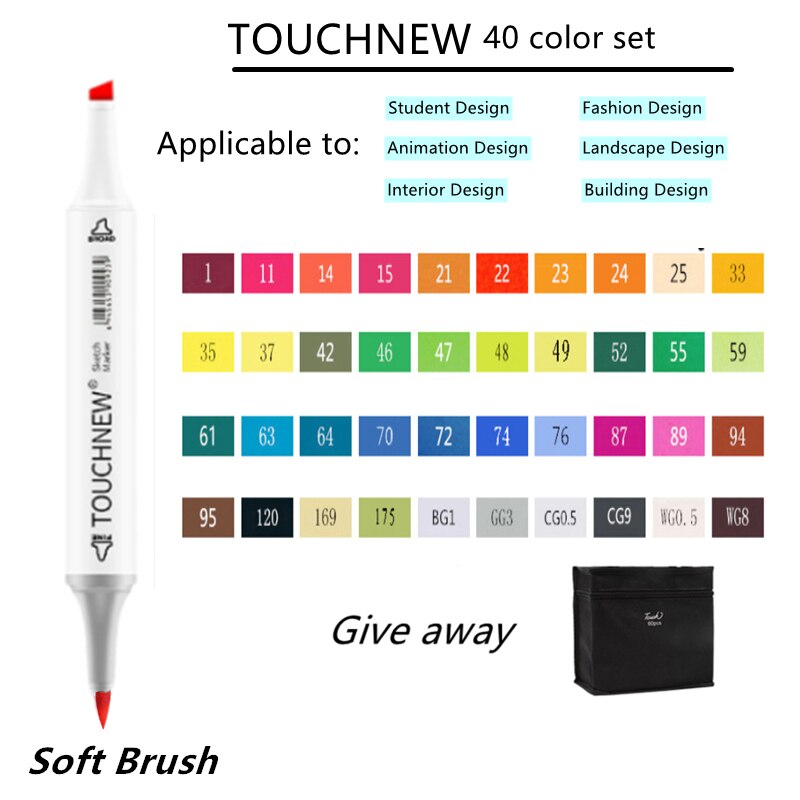 TOUCHNEW Sketching markers Soft brush Marker pen set brush marker alcohol-based marker comic drawing animation art supplies: Mixed Color