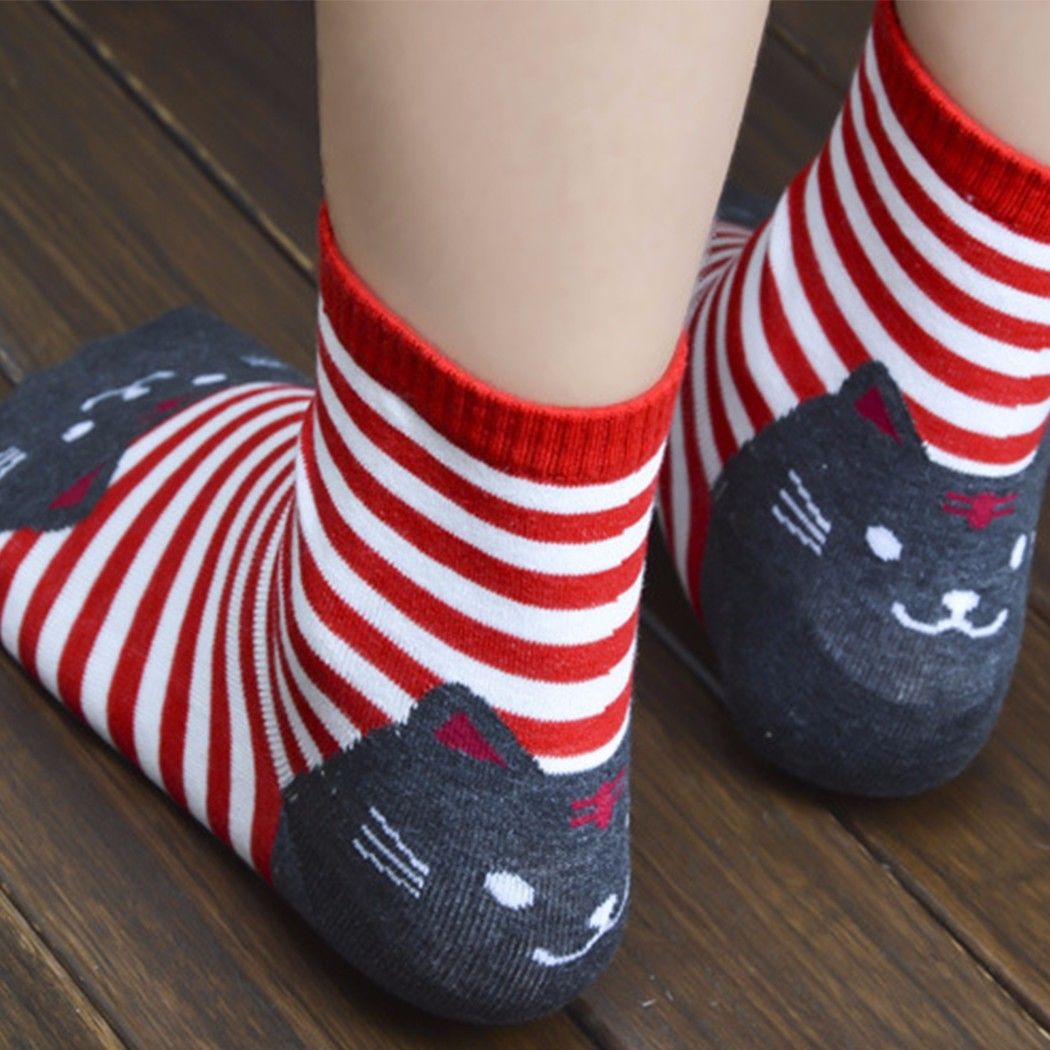 Goocheer bomuld koreansk stil dame sjov strømper dame piger børn tegneserie kat bomuld ankelstrømper y: Rød