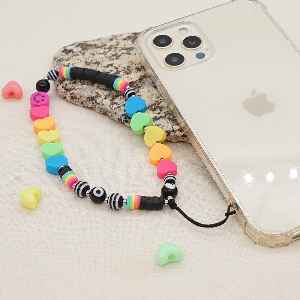 Colorful Acrylic Bead Smile Mobile Phone Chain Cellphone Strap Anti-lost Lanyard For Women Summer Jewelry
