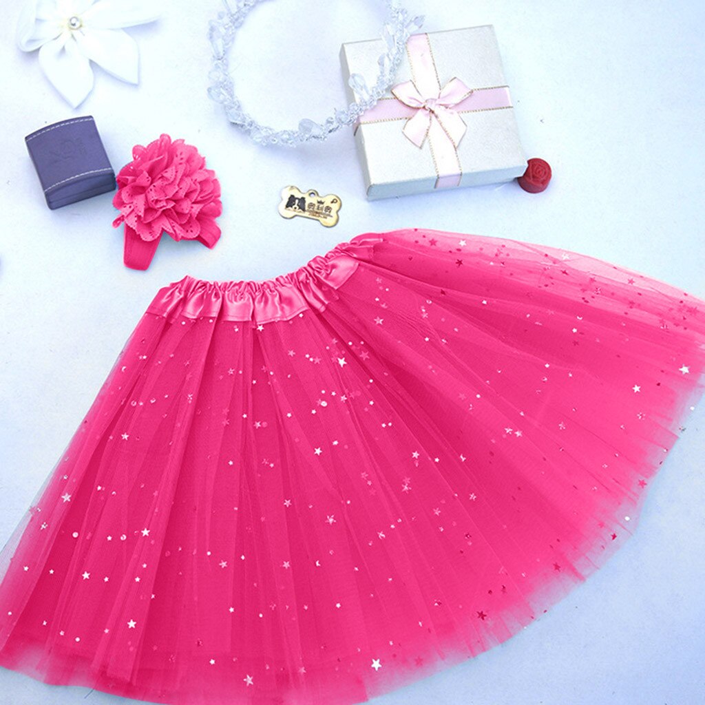 Kids Meisje Tule Rokken Petticoat Paillette Star Pettiskirt Haarband Tutu Rok Dancewear Dance Ballet Rokken Voor Baby Meisjes: Hot Pink