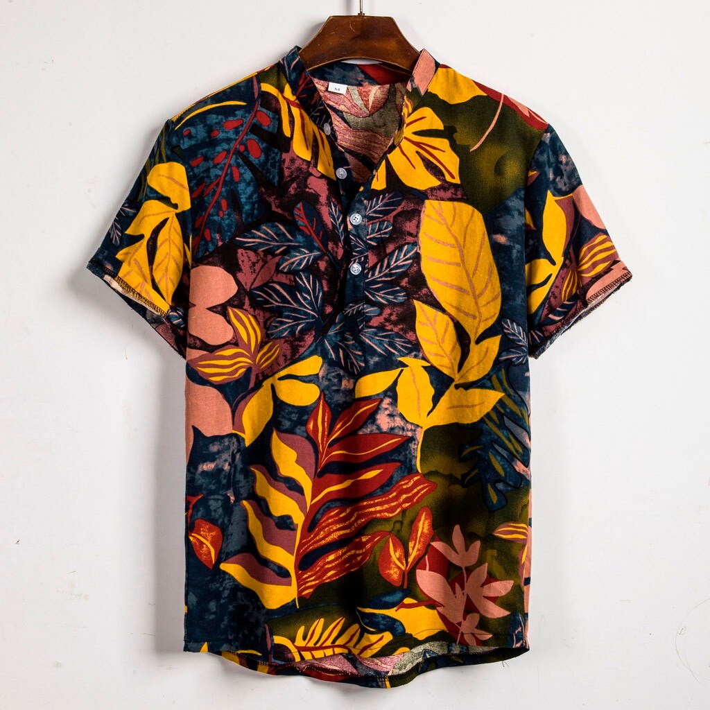 Mens Etnische Korte Mouwen Casual Katoen Linnen Afdrukken Hawaiian Shirt Blouse2019 laatste mannen mode korte mouwen gedrukt shirt: Xxxl