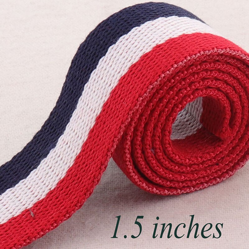 1 1/2 "Blauw Wit Rood Gestreepte Katoenen Webbing-38mm-Belt Zachte Sleutelhanger Lanyard Bag Purse Singels Leash Supplies-1-5 Yards