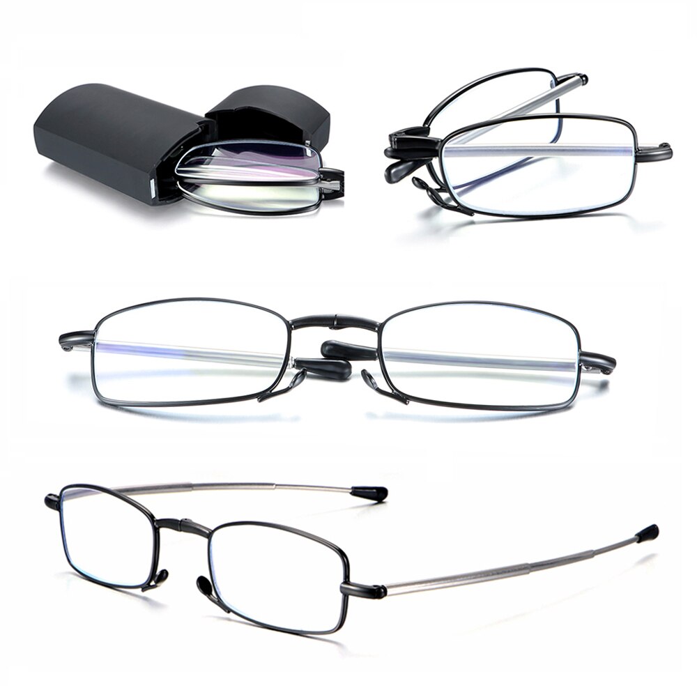 1PC Folding Reading Glasses Women With Case Portable Metal Telescopic Rotation High-definition Men Presbyopia Eyeglasses+1.0~4.0