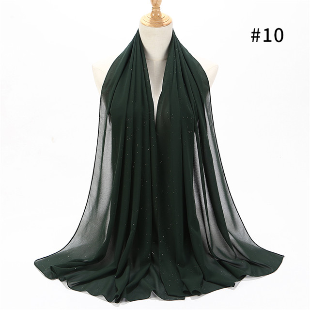 Vrouwen Vlakte Bubble Chiffon Sjaal Wrap Gold Shinny Glitter Effen Kleur Sjaals Hoofdband Moslim Hijaabs Sjaals/Sjaal: color 10 dark green