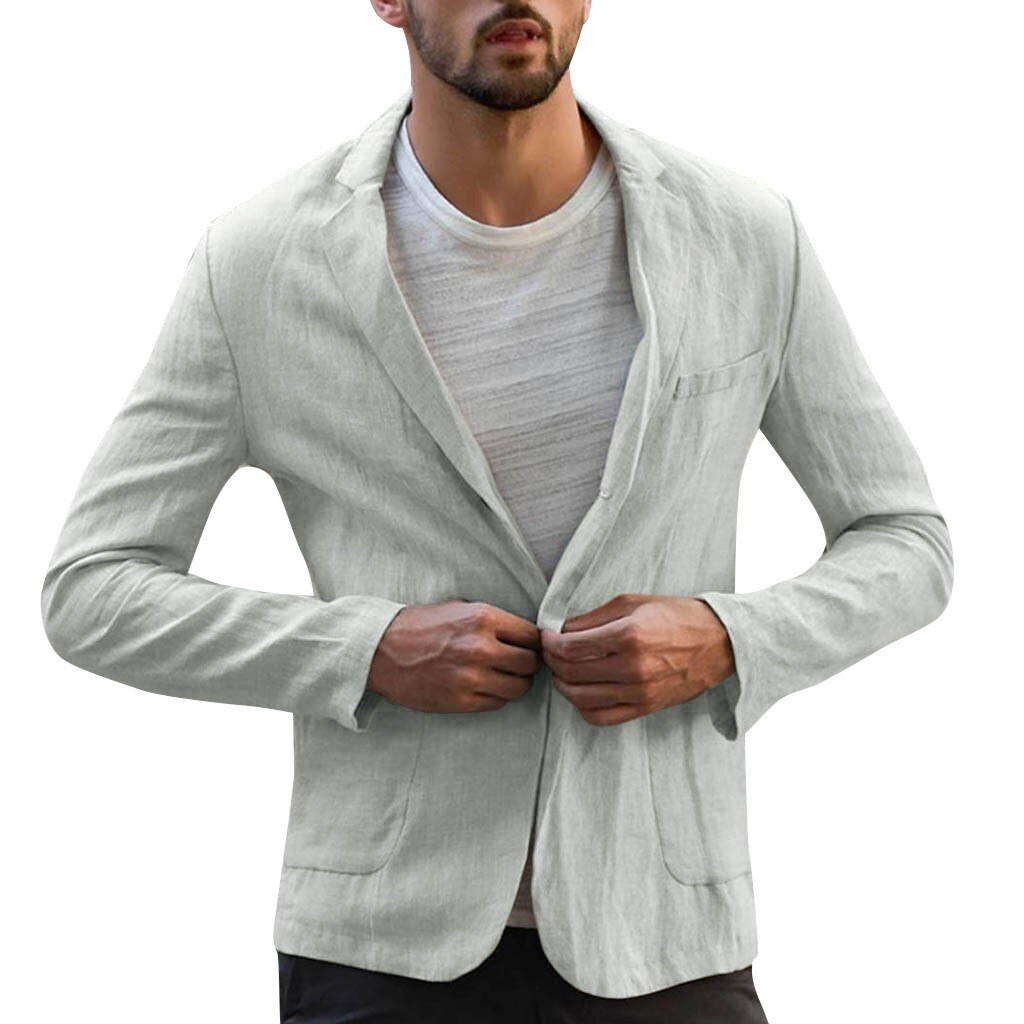Пиджак мужской jakkesæt herre slim fit linned blanding lomme solide langærmede jakkesæt blazer jakke outwear: B / Xxxl