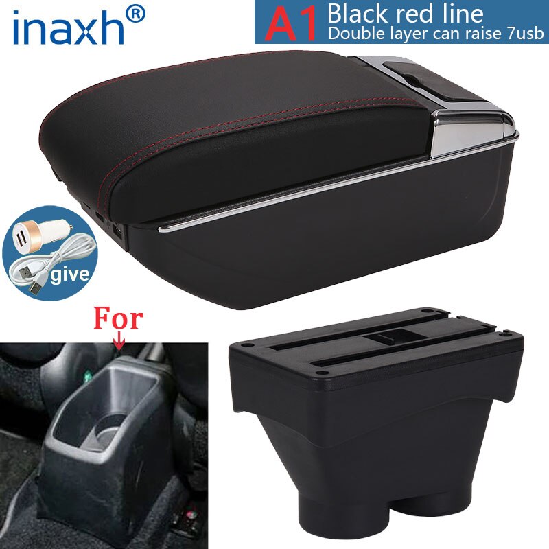Für Peugeot 208 Armlehne Kasten Lagerung Kasten Auto Halfter Aschenbecher Innen zubehör nachrüsten teile USB: A1 Schwarz rot 7USB