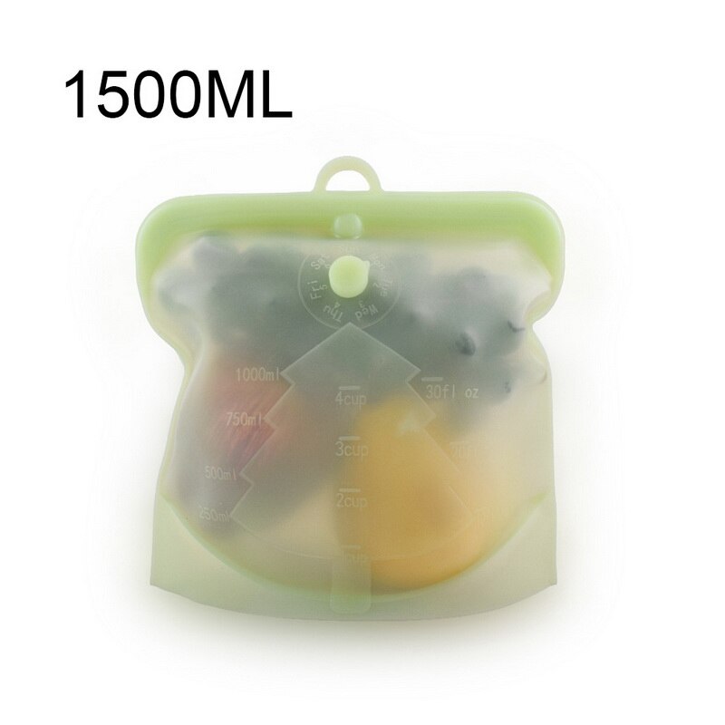 1Pcs Food Storage Bag Containers Reusable Freezer Bag Leakproof Top Ziplock Silicone Bags Kitchen Organizer Pouch ^^: 1500ML green