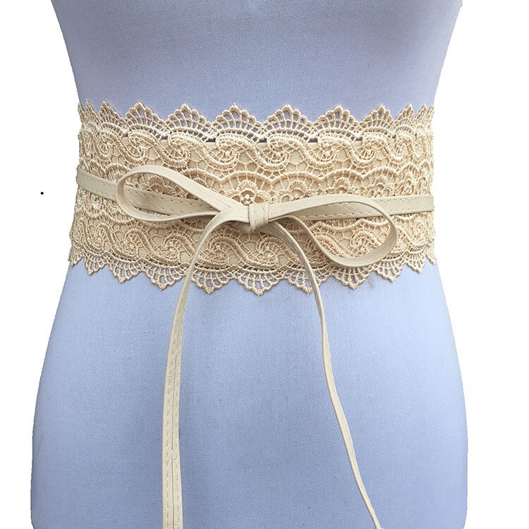 Badinka chaude noir blanc rouge large Corset fleur dentelle ceinture femme nœud papillon ceinture ceintures pour femmes robe de mariée ceinture: Beige