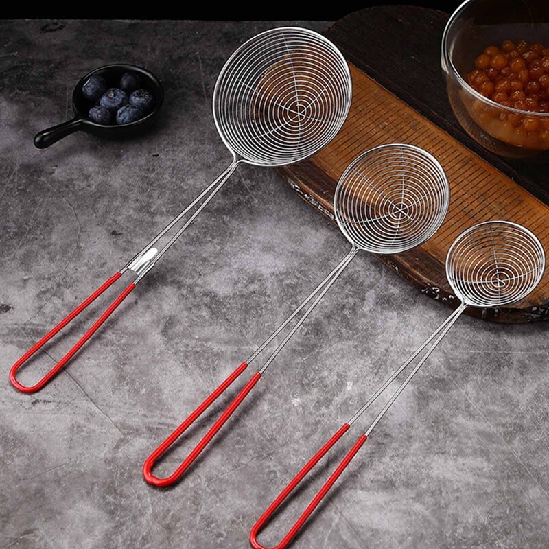 Colador de araña de acero inoxidable, cuchara pequeña para Skimmer, olla , tortelini, albóndiga, té y café, hierbas aromáticas, 1 ud.