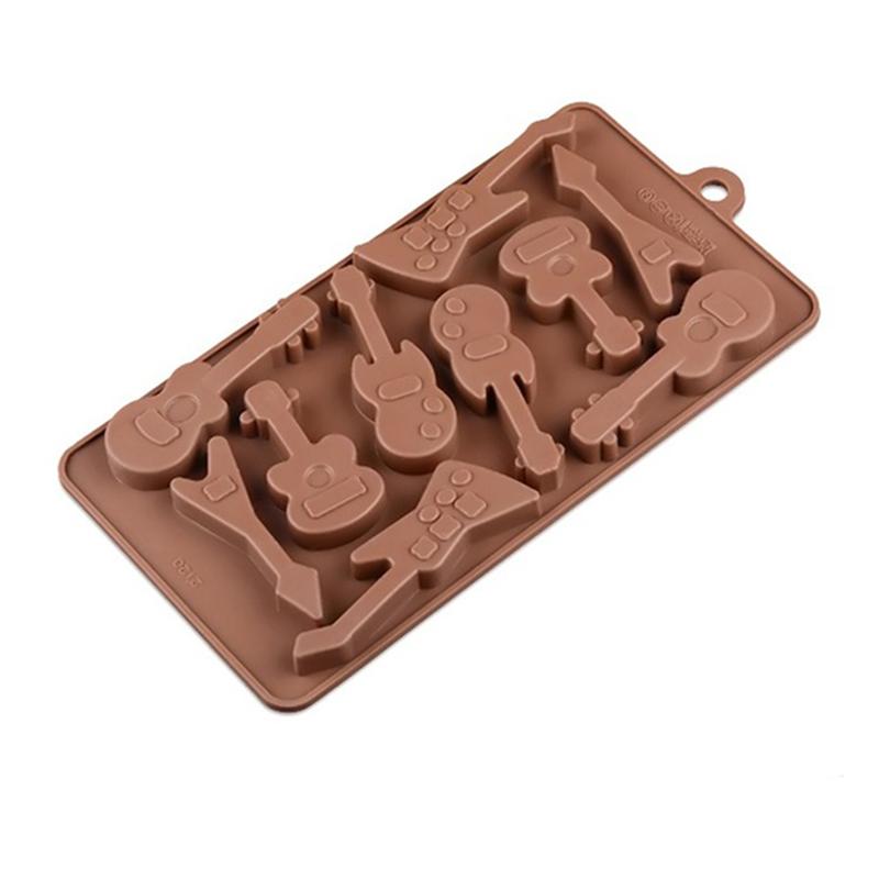 10-Holte Base Gitaar Siliconen Cake Brood Chocolade Fondant Jelly Candy Bakvorm Craft Mold (Koffie)