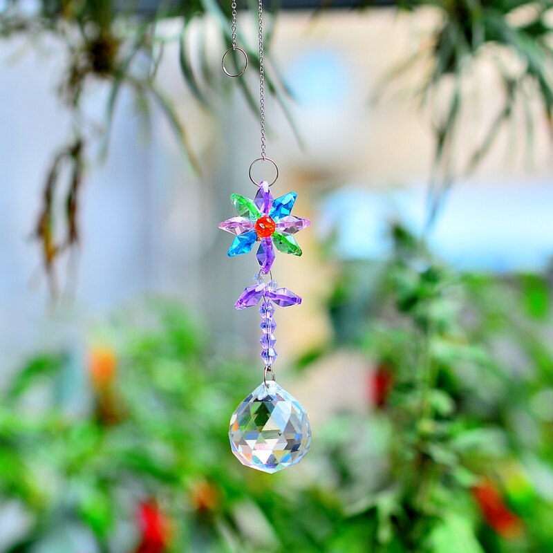KaiNai Garden Suncatcher Flower Deco Rainbow Maker hanging crystal prisms window crystals home decoration original: skyblue