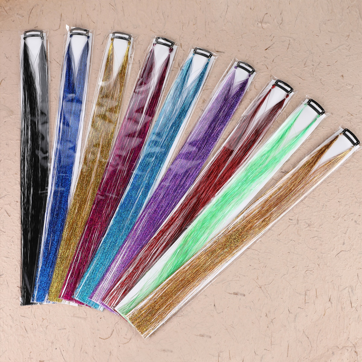 20 Colors Long Straight Hair Tinsel Bright Hair Extention Glitter Clip Hairpiece Sparkling Shiny Clip In Hair Tinsel Tools