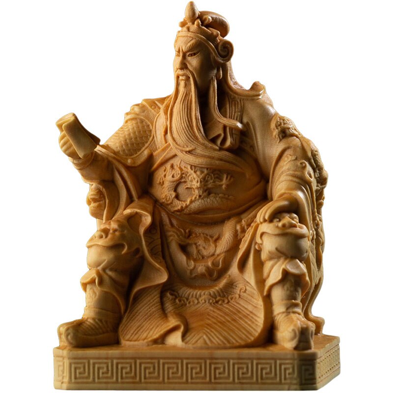 Boxwood Guan Gong Sculpture Wood Carving The Three Kingdoms Guanyu Statue Home Decor