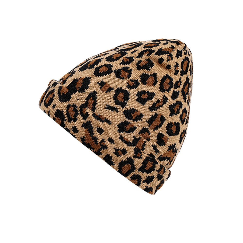 Vuxna kvinnor män vinter leopard virkad mössa stickad mössa varm mössa mössa hårboll varm mössa #t2: Gul
