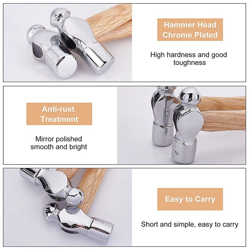 2Pcs Ball Peen Hammer 4Oz Metal Jewelry Hammer Dual-Sided Metal Hammer Portable Steel Hammer 15.5cm/6.1inch