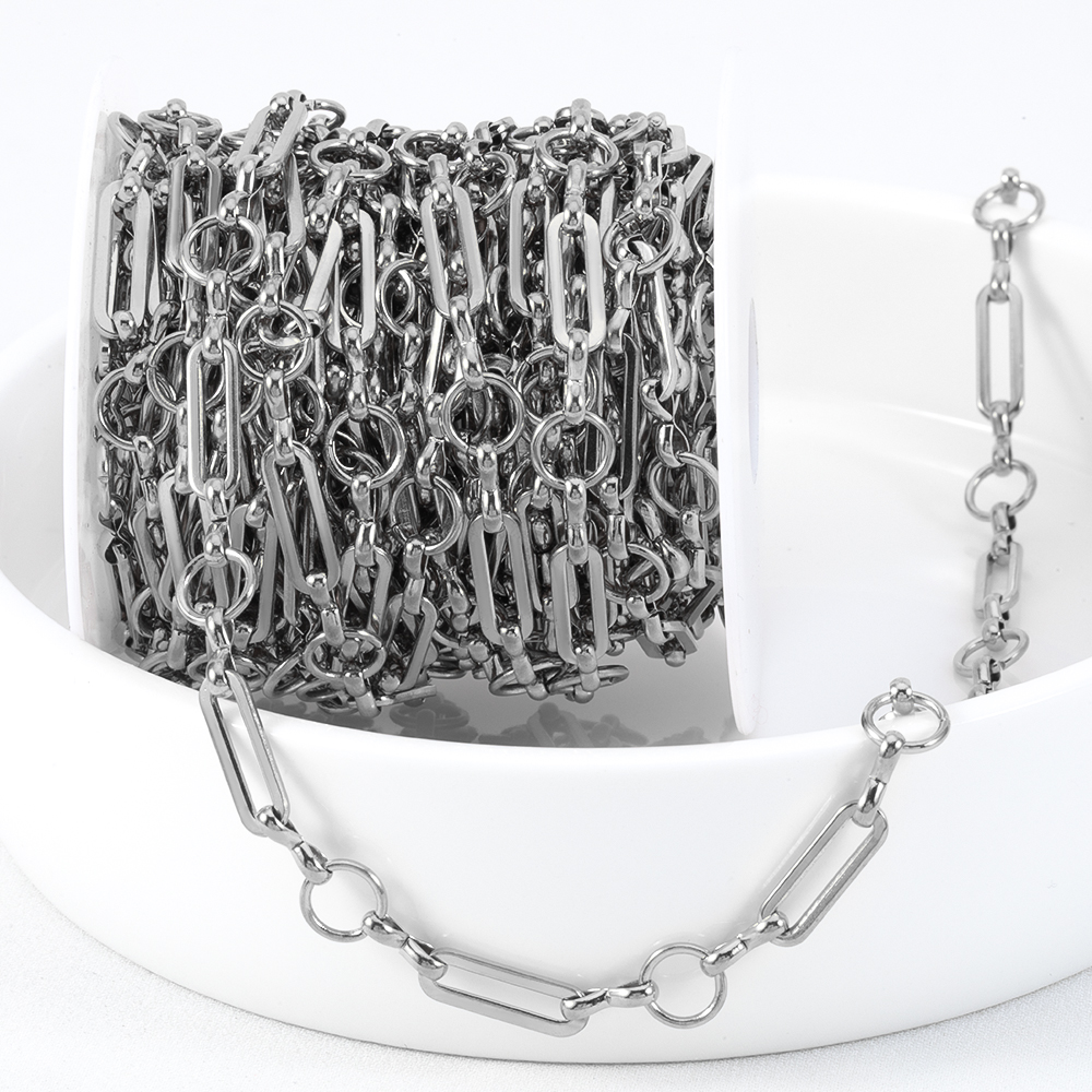 1Meter Stainless Steel Chain Link Long Circular Ring Cross Round Ring Chain for DIY HipHop Punk Jewelry Making Necklace Bracelet