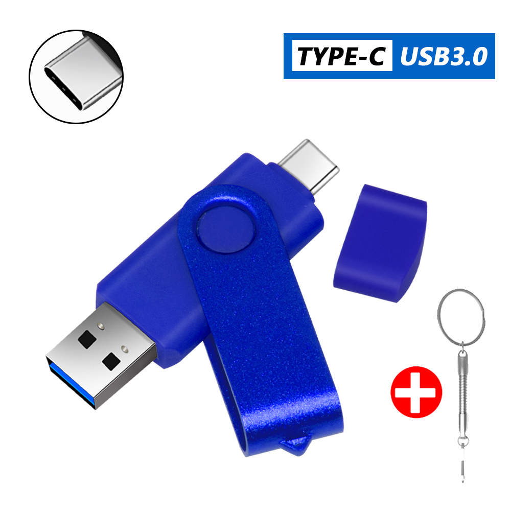 Type-C USB 3.0 High speed flash drive 2 IN 1 360° Rotate Freely Pen Drive 128GB/64GB/32GB/16GB Multi-format Compatible U Disk: black / 128 GB
