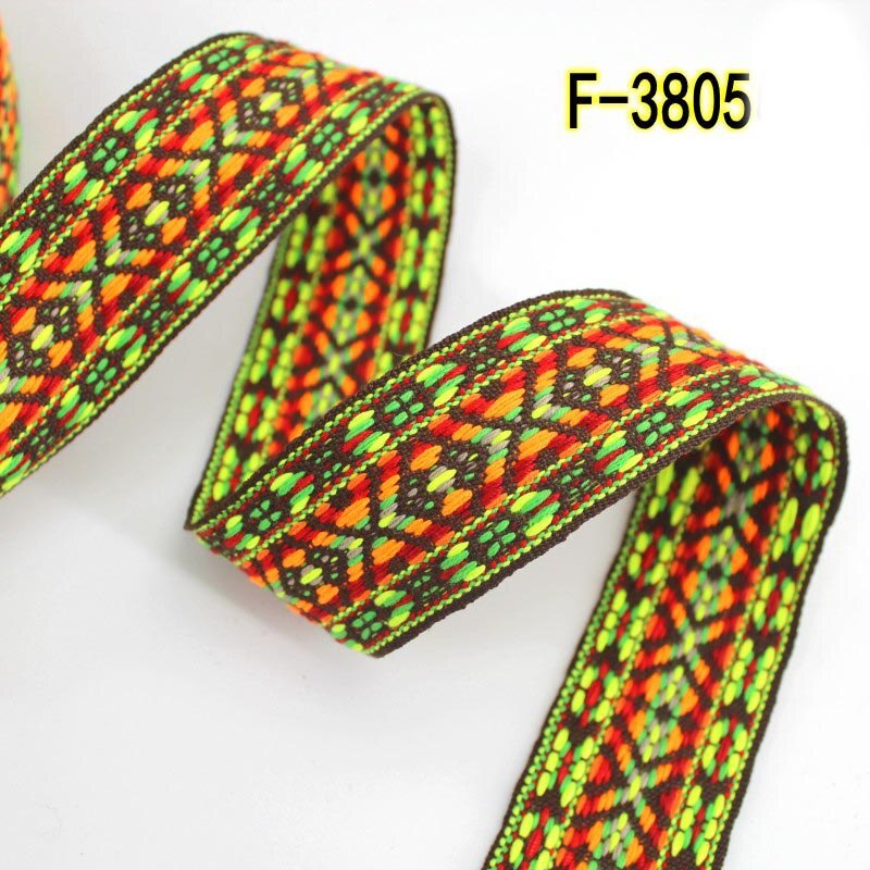 Correas de Jacquard bordadas, cintas étnicas de encaje para correa de bolso, cinta de costura de encuadernación al bies, accesorios de ropa DIY, 5 metros y 38mm: F-3805