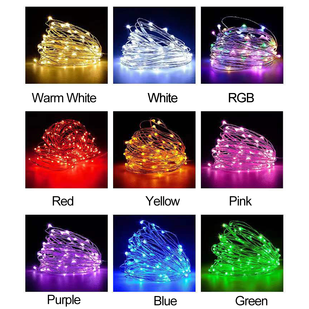 Guirlande lumineuse Led à piles en fil de cuivre, guirlande lumineuse à faire soi-même, pour noël, fête de mariage, décoration de chambre à coucher