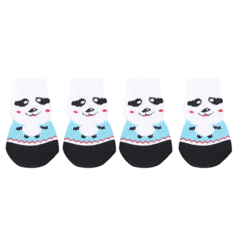 Pet Dog Puppy Cat Shoes Slippers Non-Slip Socks Pet Cute Indoor for Small Dogs Cats Snow Boots Socks pet supplies: blue white L