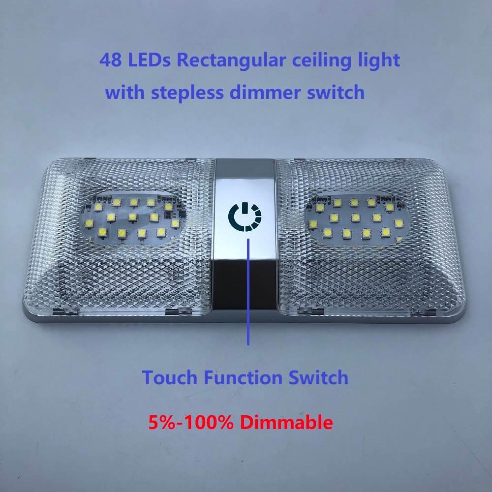 6W Dual Rectangular Ceiling Light with Touch Function Dimmer Switch 12v DC Boat/Marine Roof Lamp Interior Spotlight RVs Caravans