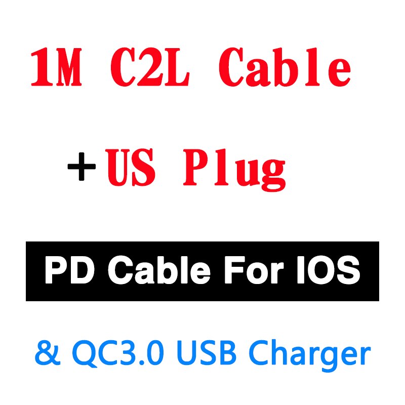 USB fast charge plug PD 5V3A 9V2A QC3.0 Mobile phone tablet charge cable For UK/AU/US/EU For iPhone/Type-C 20W Office charger: US C2L