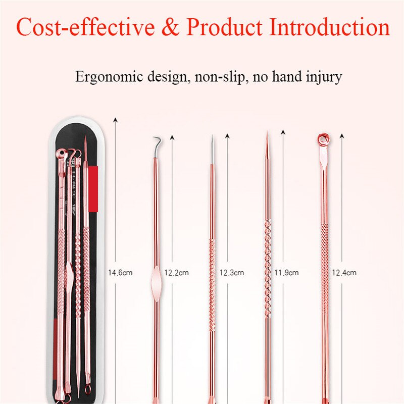 4Pc/Set Stainless Steel Blackhead Removal Kit Acne Blemish Pimple Extractor Remover Needles Cosmetic Face Cleaning Tool