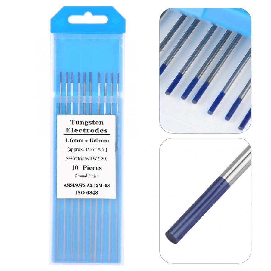 Electrodo de tungsteno de 10 Uds., 2.0% itrio, punta azul para soldadura TIG, Tungstens de 1,6mm * 150mm de