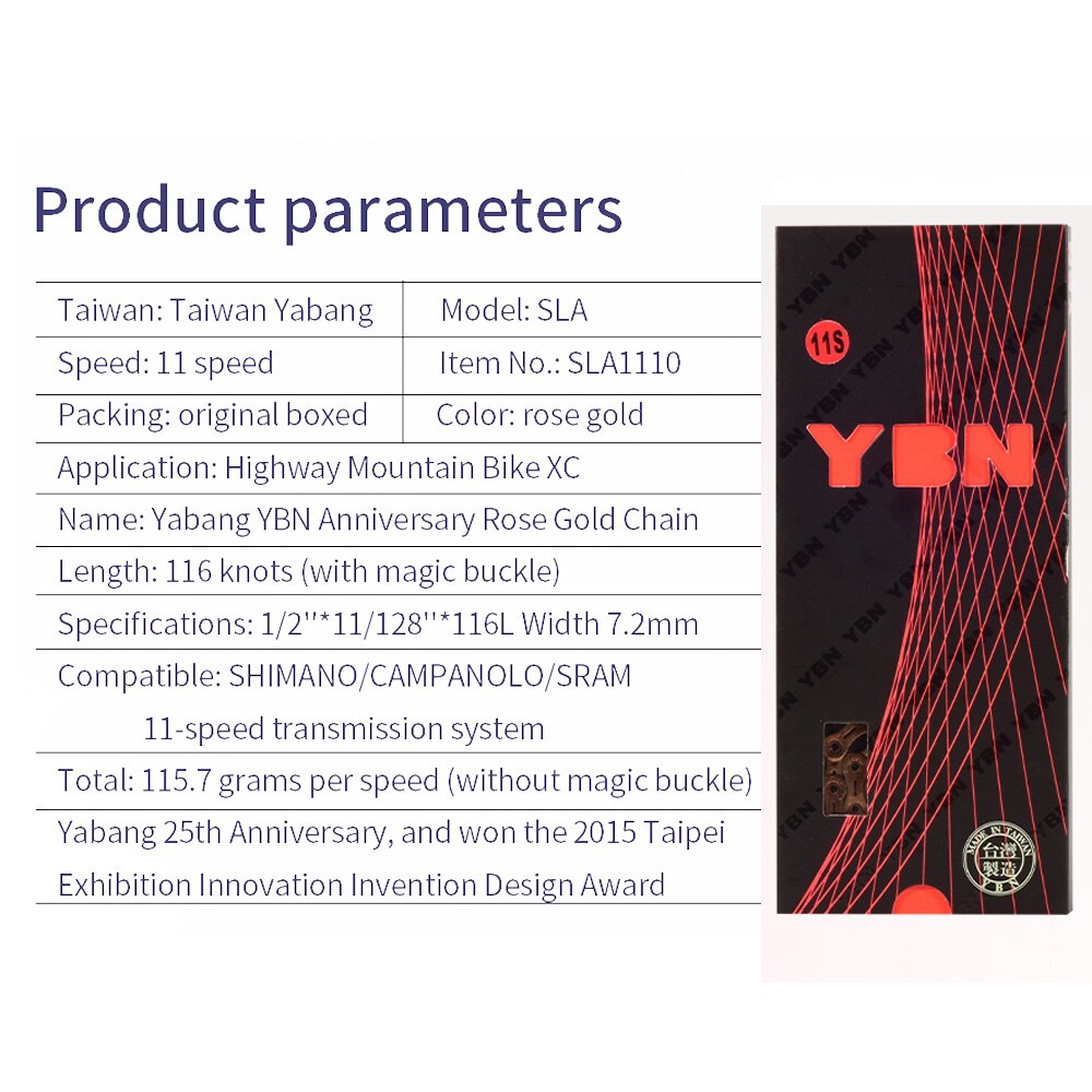 Ybn 11S 11 22 33 Speed Fietsketting Sla Hollow Rose Goud Mtb Racefiets Kettingen Voor Shimano/sram/Campanolo Systeem 116L Voor Slx Xt