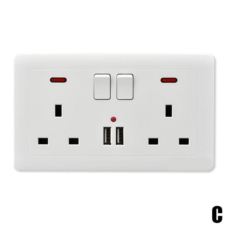 13A British Socket Usb Port Wall Charger Adapter Double Socket Way White Socket Gold 2 D6U3: C