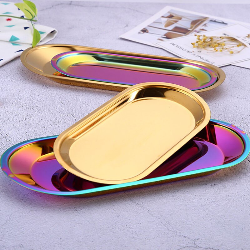 Customization Stainless Steel Storage Tray Rose Gold Colroful Metal Oval Fruit Plate ewelry Display Metal Storage Tray