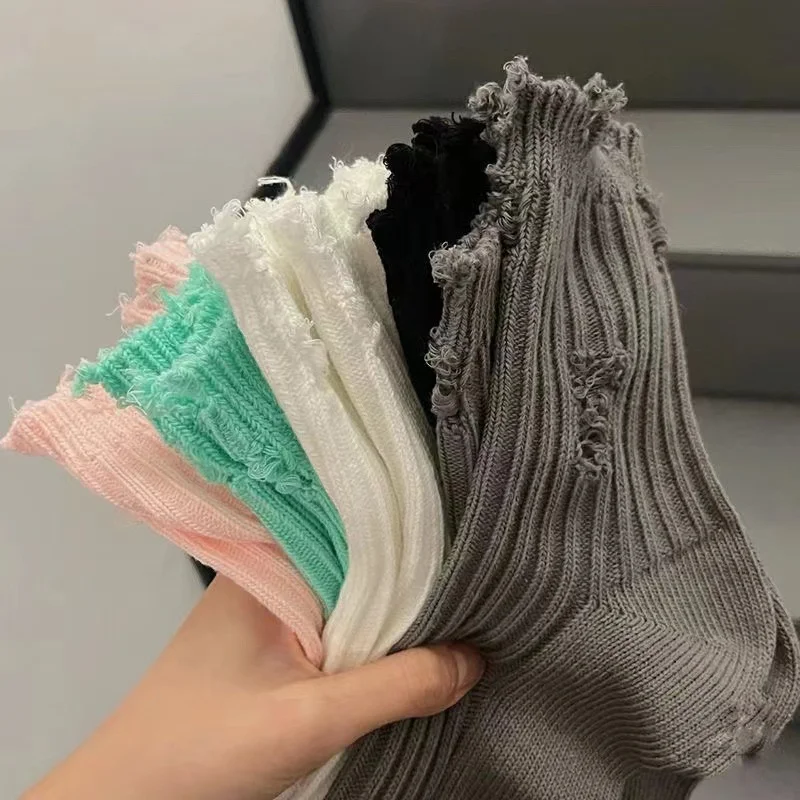 1/3pairs Women Ripped Socks Harajuku Trendy Street Broken Destroyed Socks Street Distressed Knit Footwear Beggar Socks