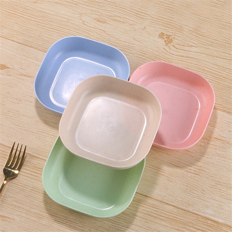 2PCS Wheat Straw Plate Nut Cake Fruit Snack Dessert Tray Storage Microwaveable Spit Bone Sauce Dish Round Kitchen Plastic Plates