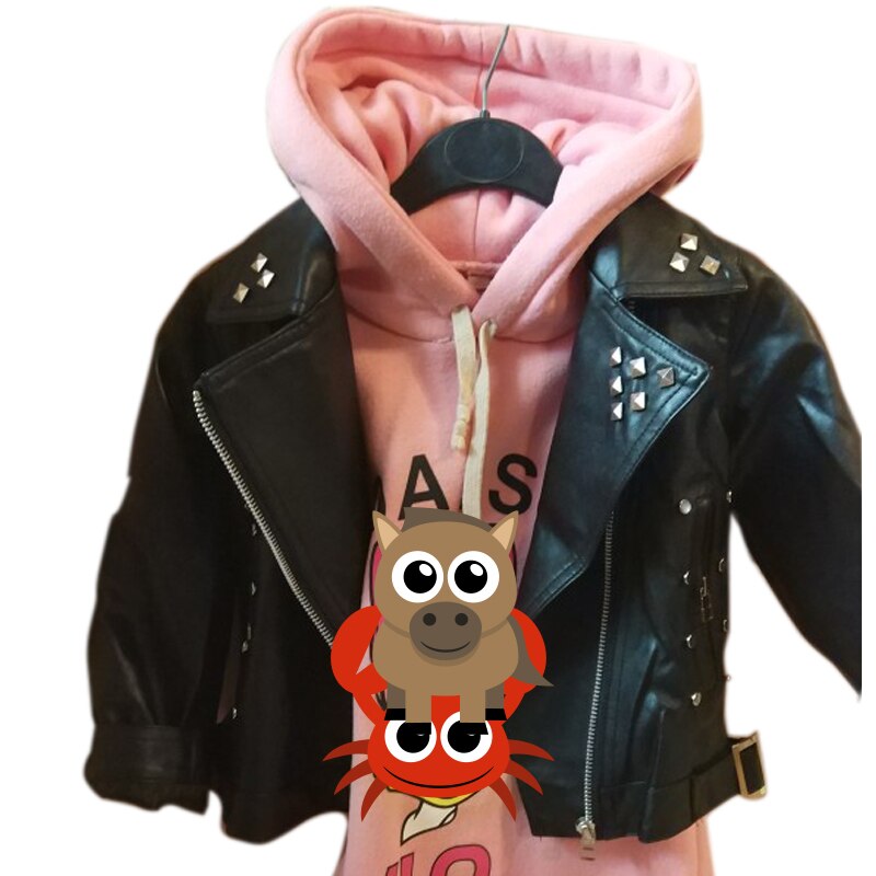 Piger læderjakke pu jakke til børn 2-7 år gammel læder, motorcykel cool vilde nitter metal rock england outwear