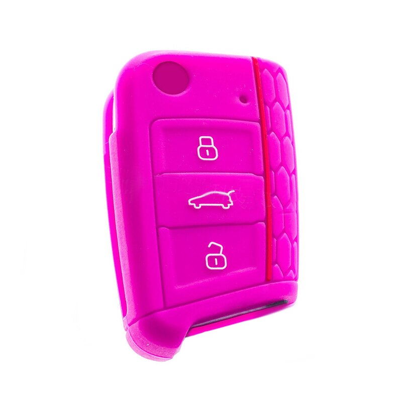 For VW Golf 7 MK7 Tiguan Polo Skoda Octavia A7 Seat Leon Car 3 Buttons Key Cover Case Silicone Shell: Rose Red