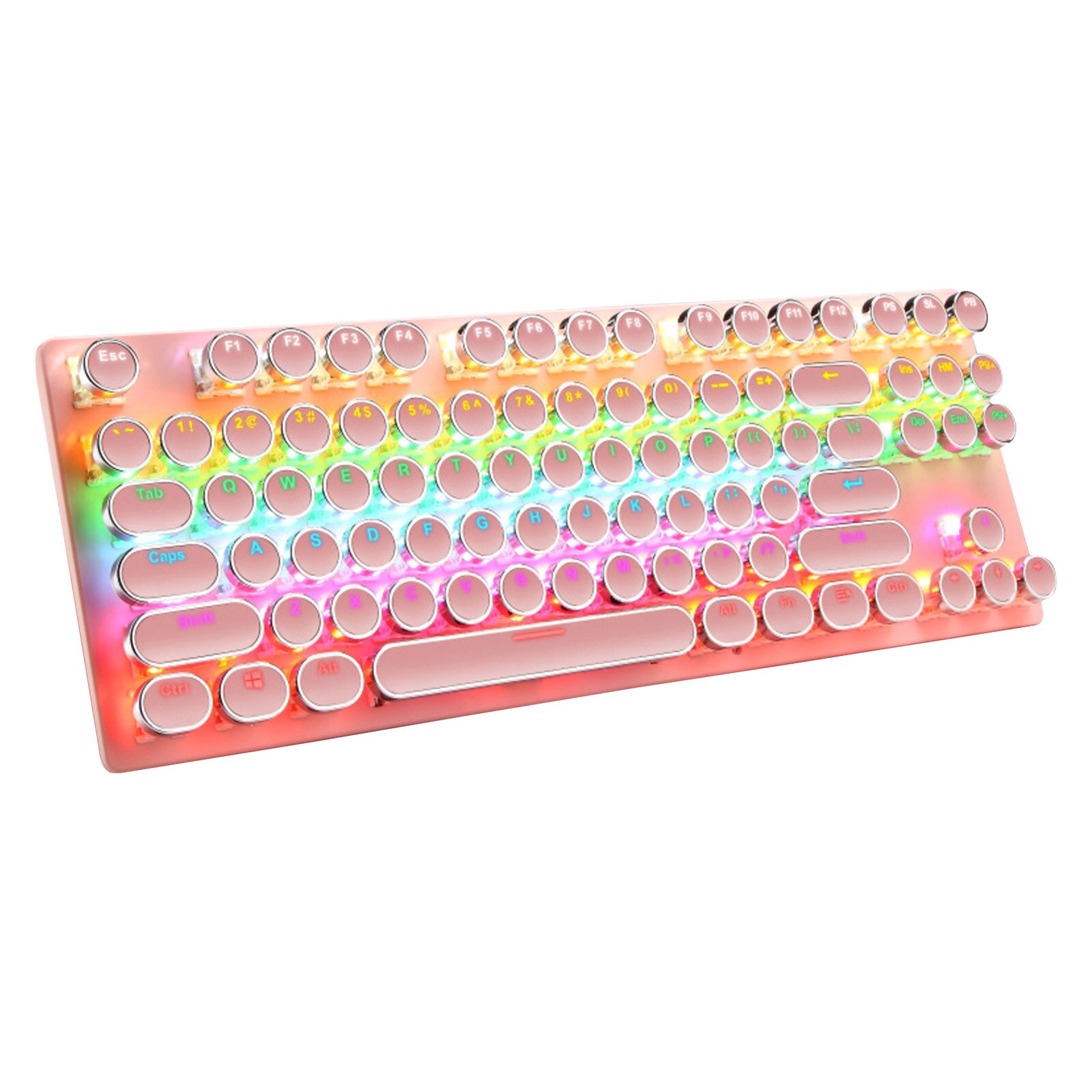 Wireless Waterproof Keyboard Retro 84 Round Keys =Punk Mouse Combos Keyboard Round Wireless Office Digital Keyboard Steampunk: Crack pink